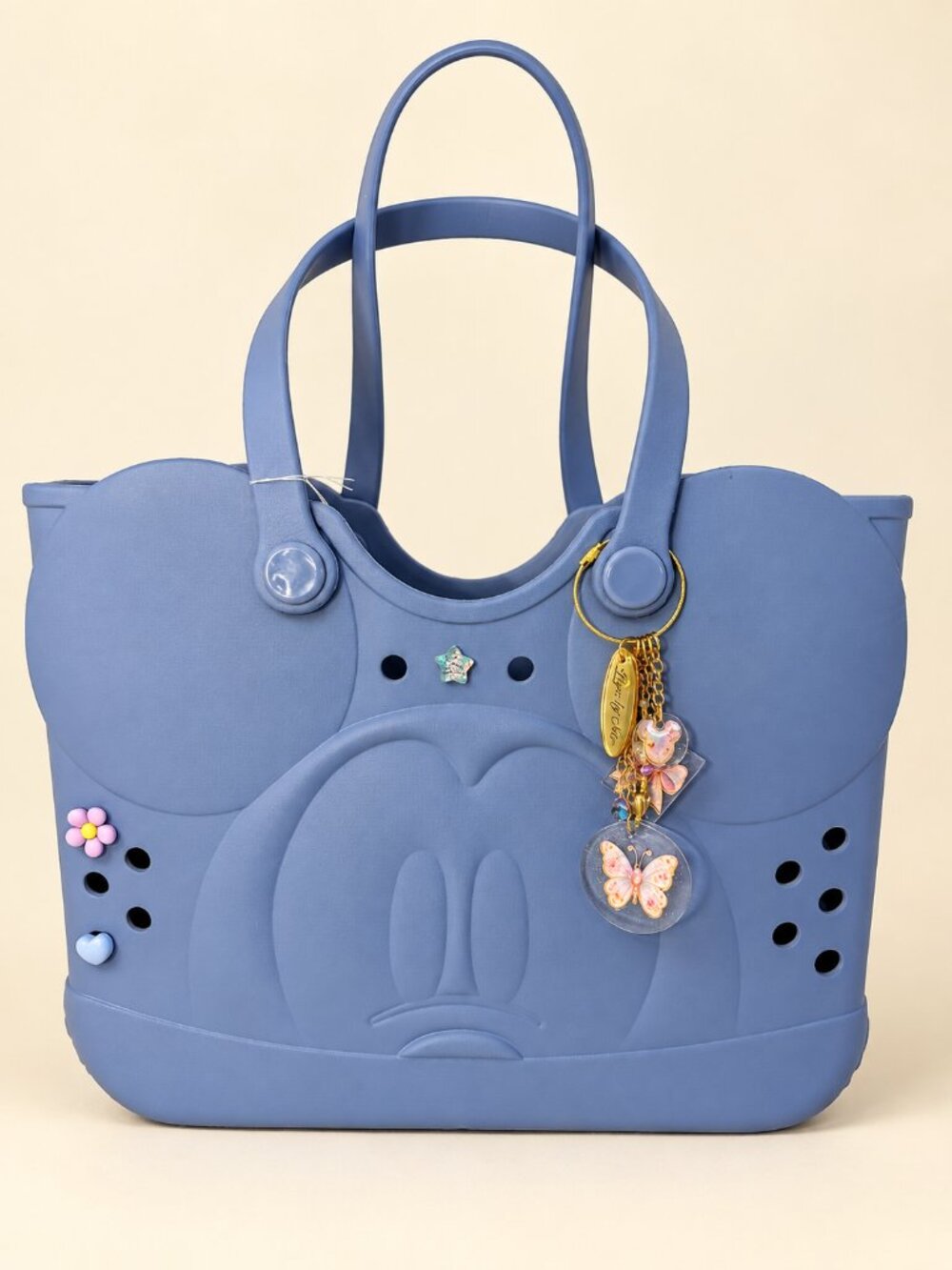 Pastel Blue Kawaii Tote Bag with Handmade Butterfly Bag Charm